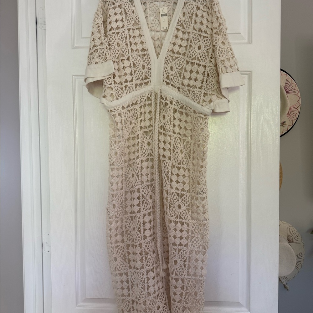 NWT Anthropologie Cream Crochet Kaftan Swim Cover-Up - Picture 2 of 5